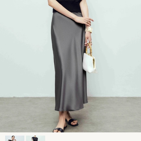 NWT HALARA gray shiny soft satin Women's Skirt size M. Elastic waist band - Picture 2 of 5